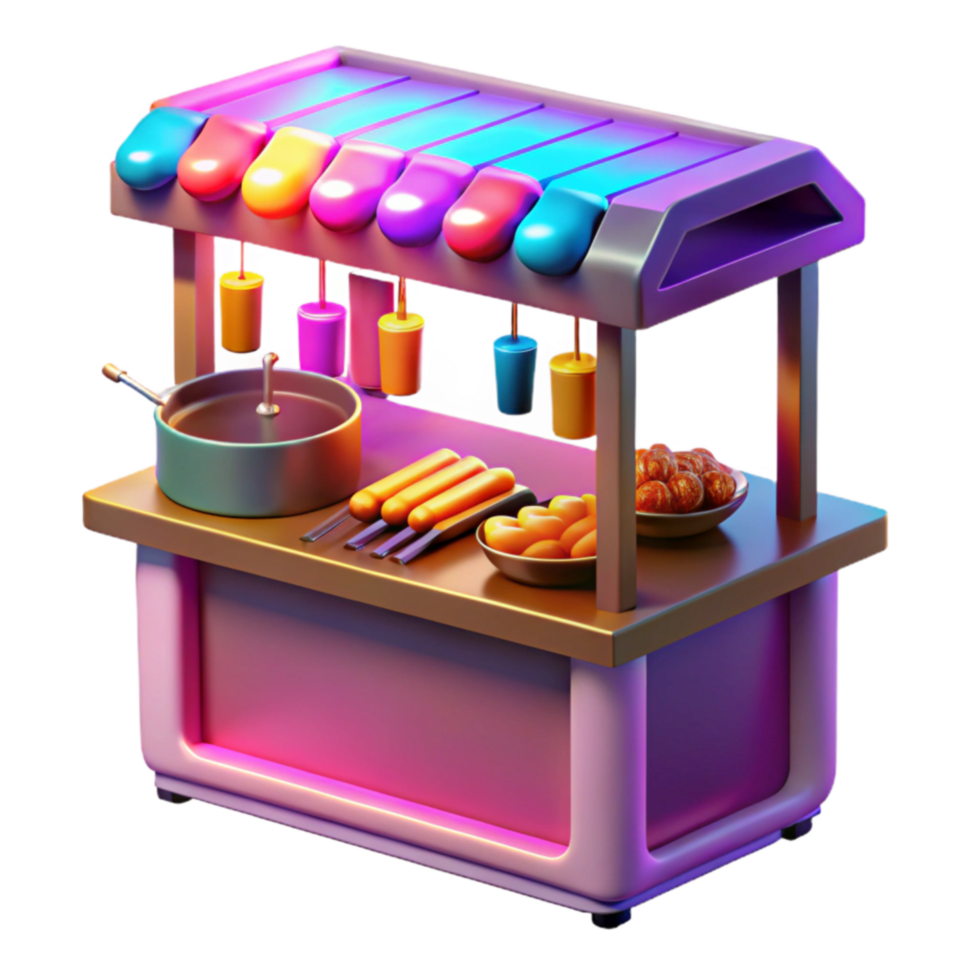 beautiful artistic 3D Render of Vibrant Food Cart with Snacks and Drinks professional png