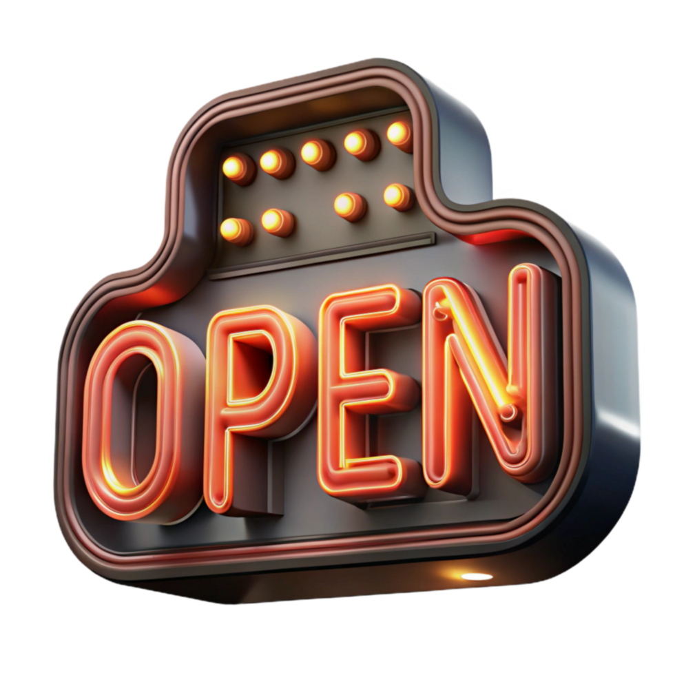 Illuminated Neon Open Sign Retro Design png