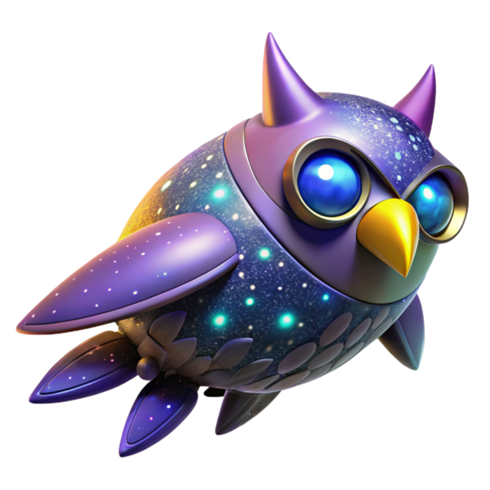 beautiful artistic Cosmic Owl 3D Render of Futuristic Robotic Bird high quality png