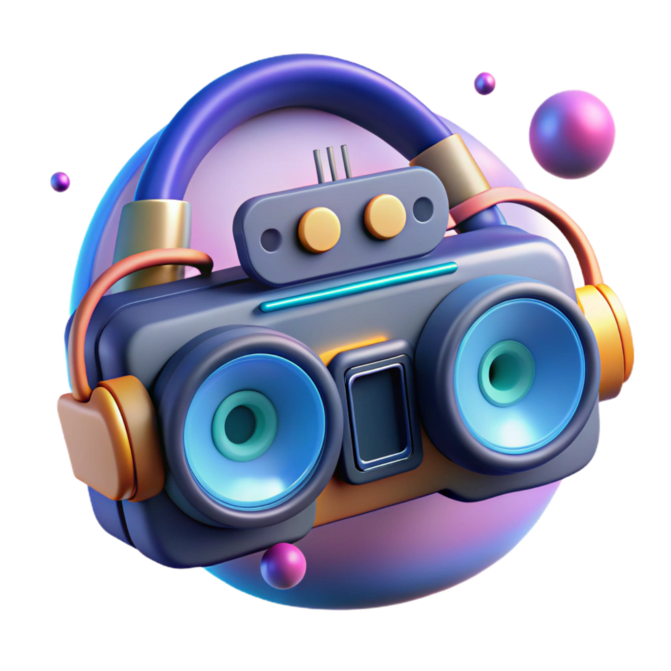 Retro Boombox Headphones 3D Render of Colorful Audio Device png