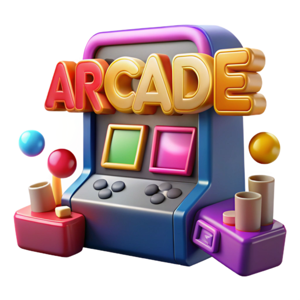 beautiful contemporary Retro Arcade Game Machine Colorful 3D Render genuine png
