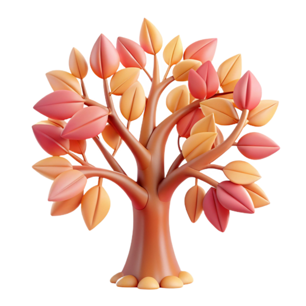 dramatic rustic Autumn Tree 3D Render of Cartoon Tree with Colorful Leaves premium png