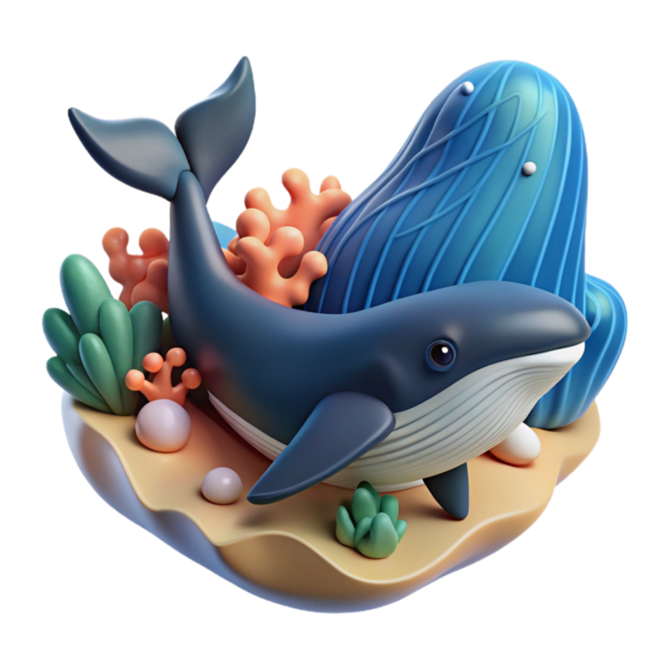 Ocean Whale 3D Render Underwater Scene png