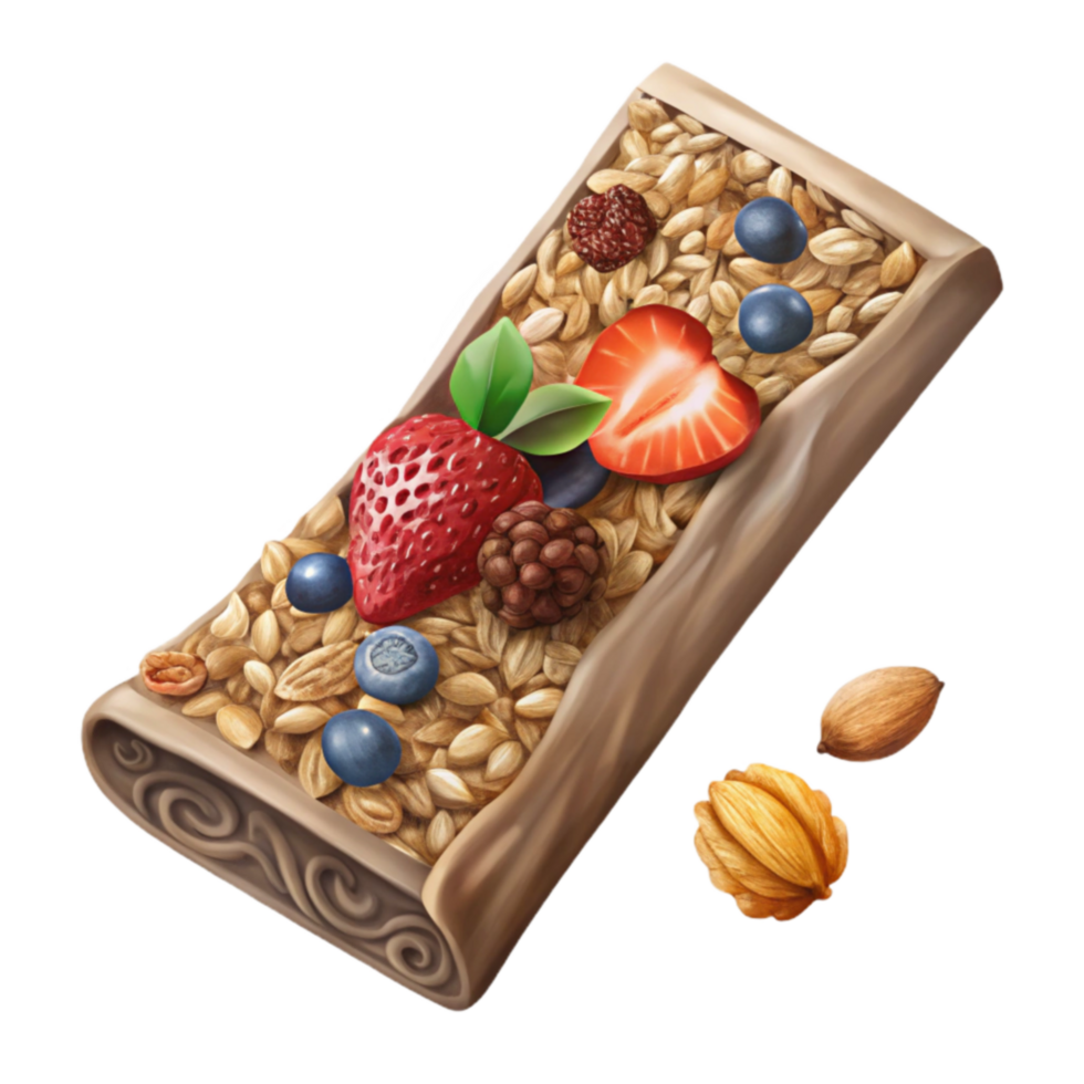 dramatic classic Oatmeal Bar with Strawberries, Blueberries Nuts professional png