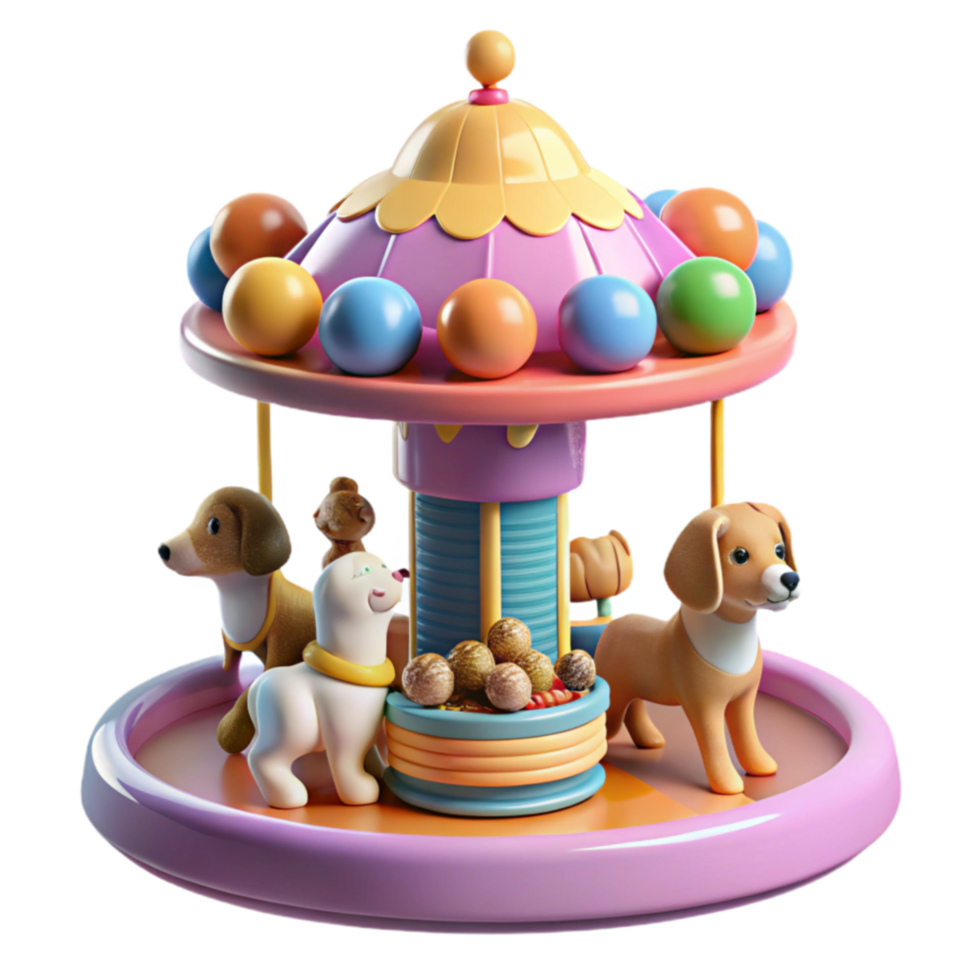 Adorable Puppy Carousel Colorful Playset Toy png