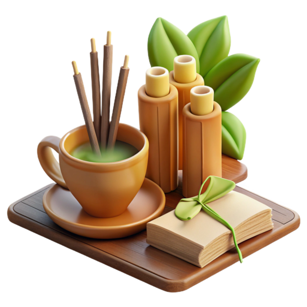 dramatic creative Serene Tea Ritual Aromatic Sticks, Candles, and Book high quality png