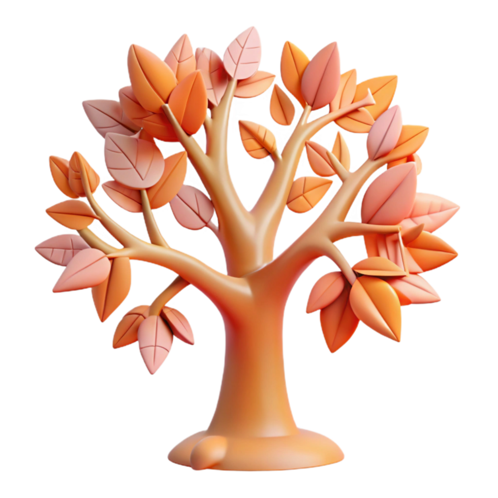 serene creative Autumn Tree 3D Render of Cartoon Tree with Orange Leaves exclusive png