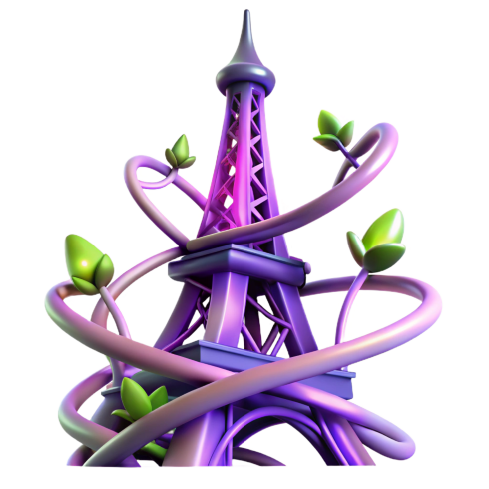 sereno minimalista roxa eiffel torre com videiras genuíno png