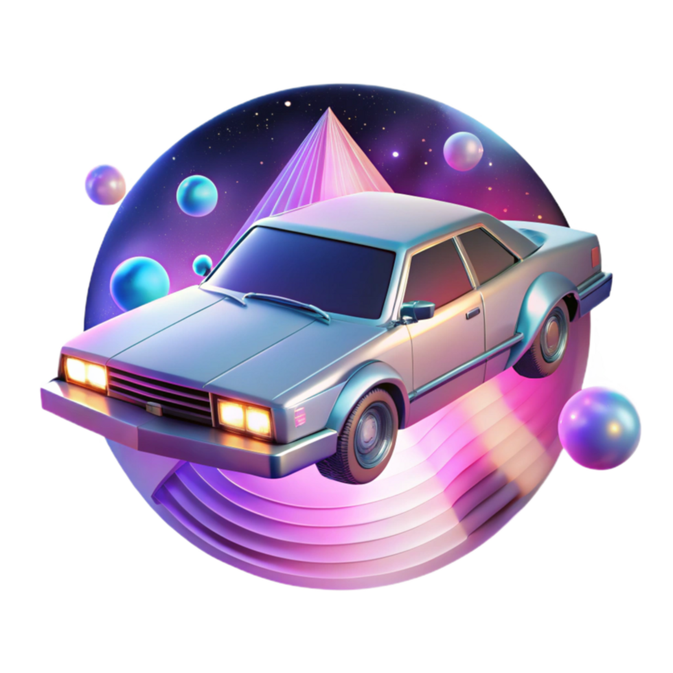 stunning classic Retro Futuristic Car in 80s Synthwave Scene 4K png