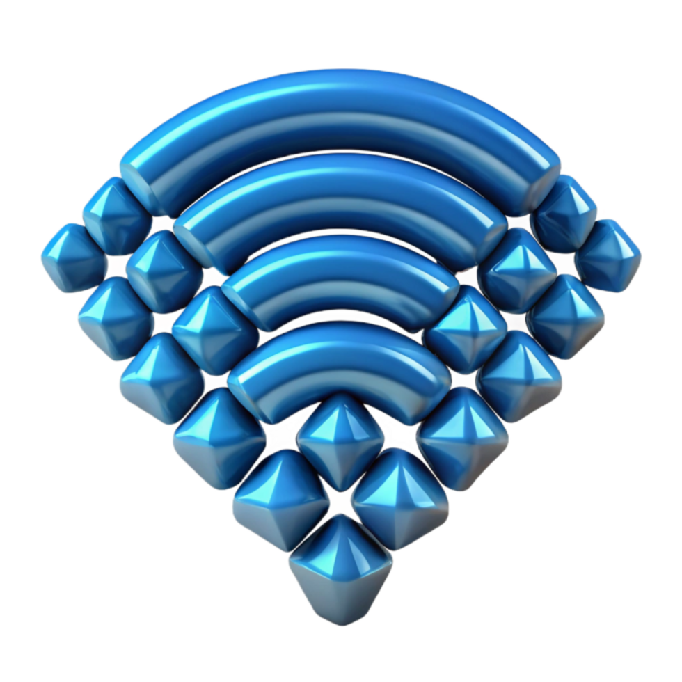Abstract Wifi Signal 3D Render of Blue Geometric Shapes png