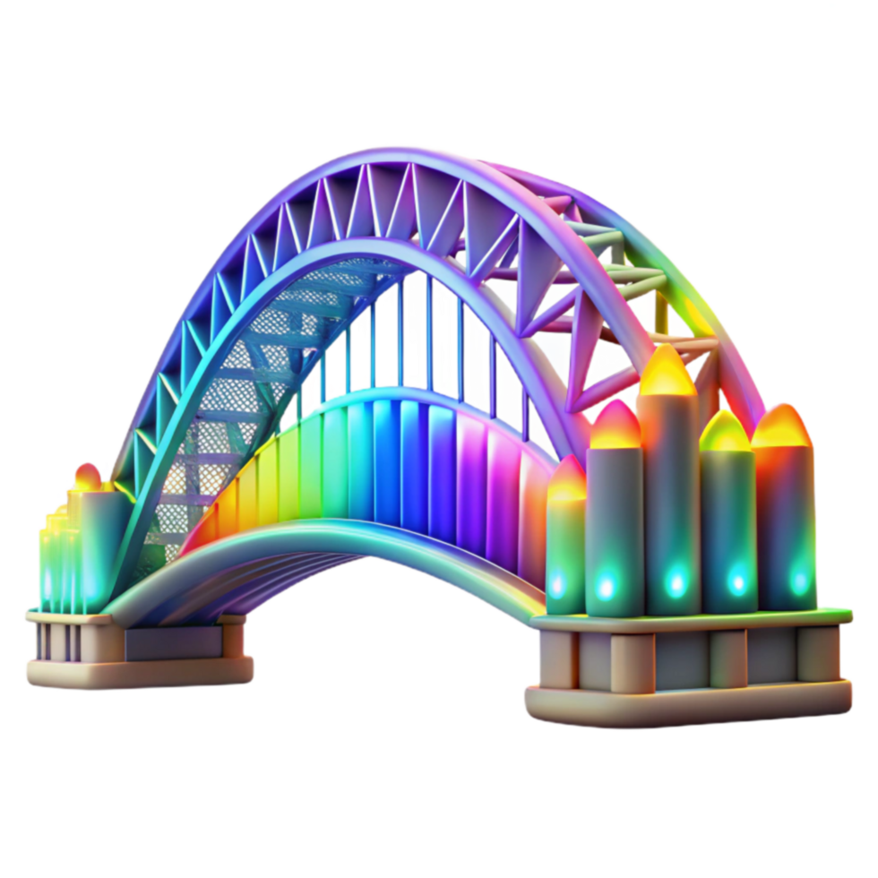 impressive abstract Rainbow Arch Bridge Festive LED Lights, Night Illumination 4K png