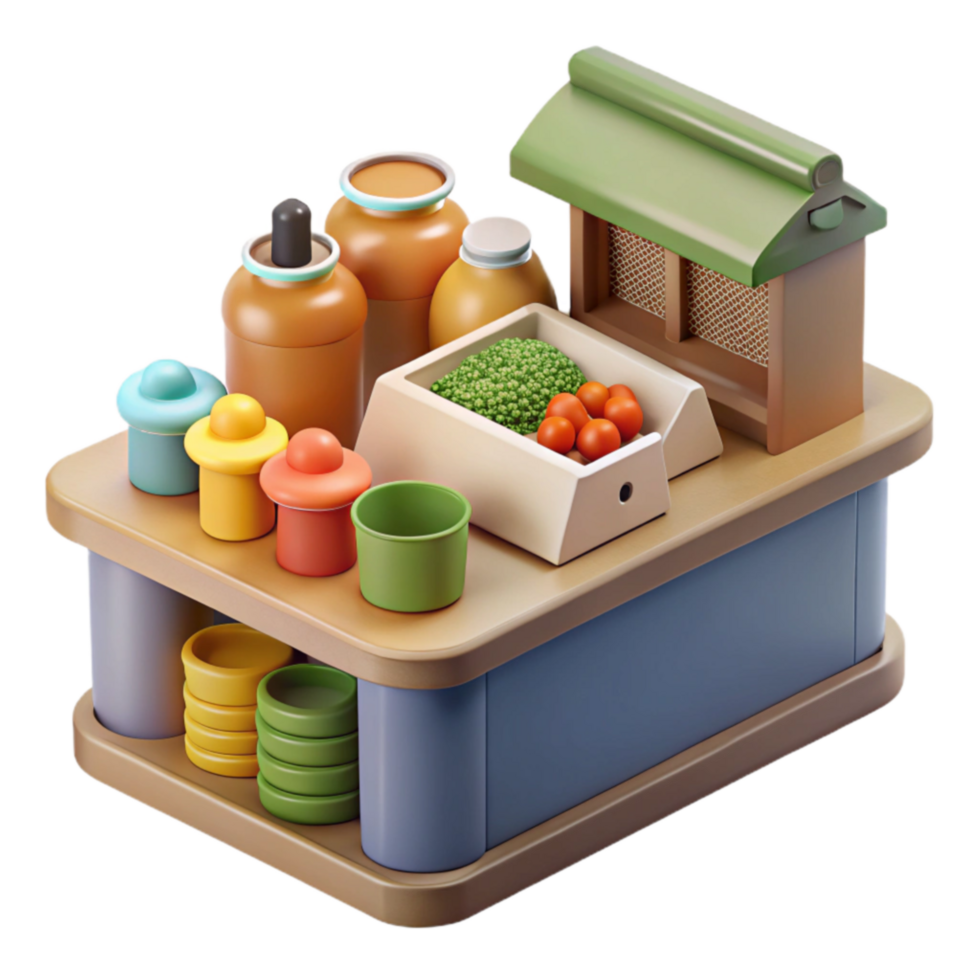 impressive minimalist Miniature Market Stall with Produce and Jars premium png
