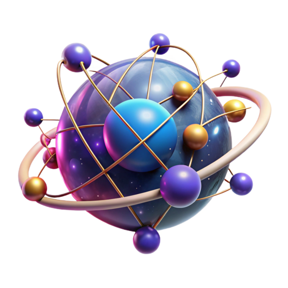 magnificent creative Abstract Atom Model 3D Rendering of Atomic Structure high quality png