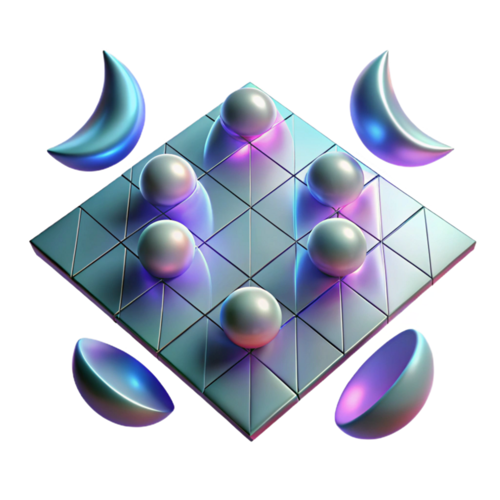 Abstract 3D Render Spheres, Crescent Moons, Geometric Grid png