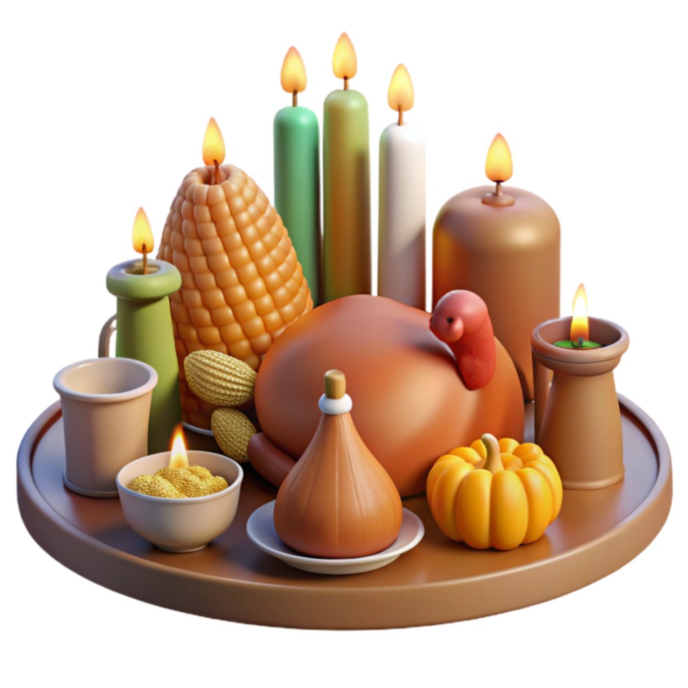 Autumn Harvest Feast Candles, Corn, Roasted Turkey png