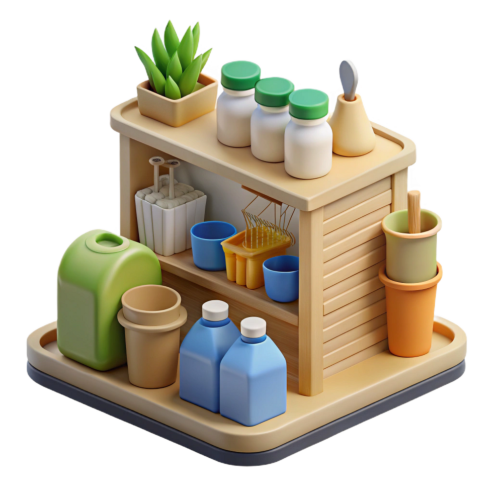 extraordinary minimalist Organized Gardening Supplies on a Wooden Cart high resolution png