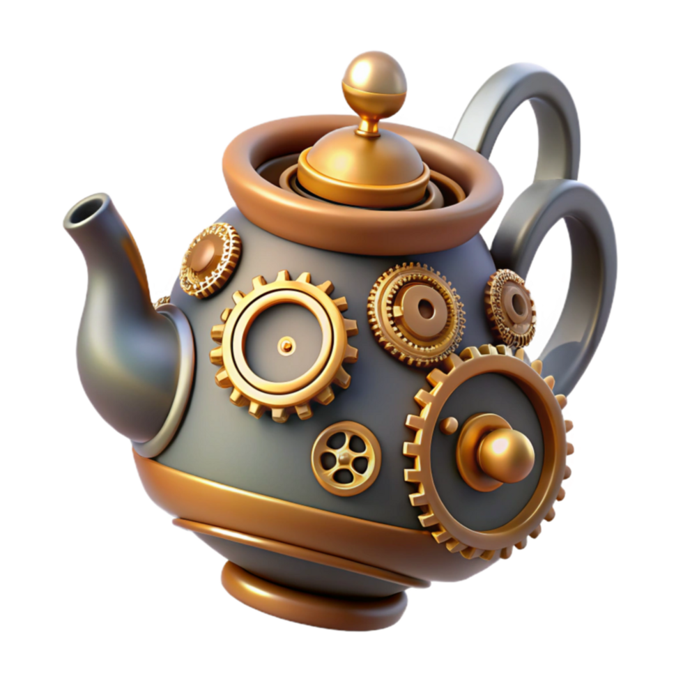 Steampunk Teapot Gears, Cogs, and Victorian Design png