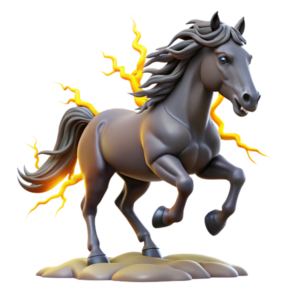 Charging Horse with Lightning 3D Render png