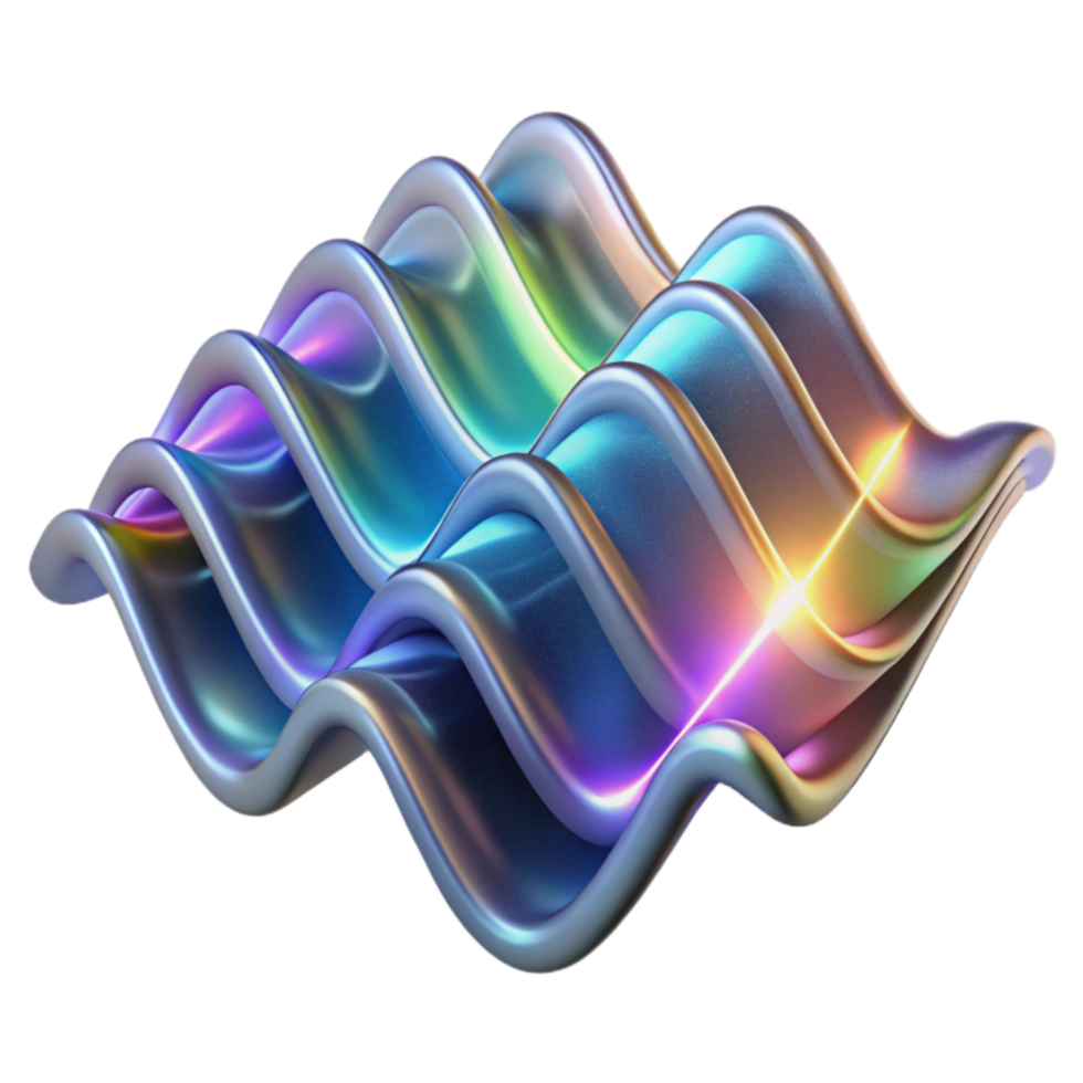 beautiful minimalist Abstract 3D Waveform Iridescent, Metallic, Curving Design professional png