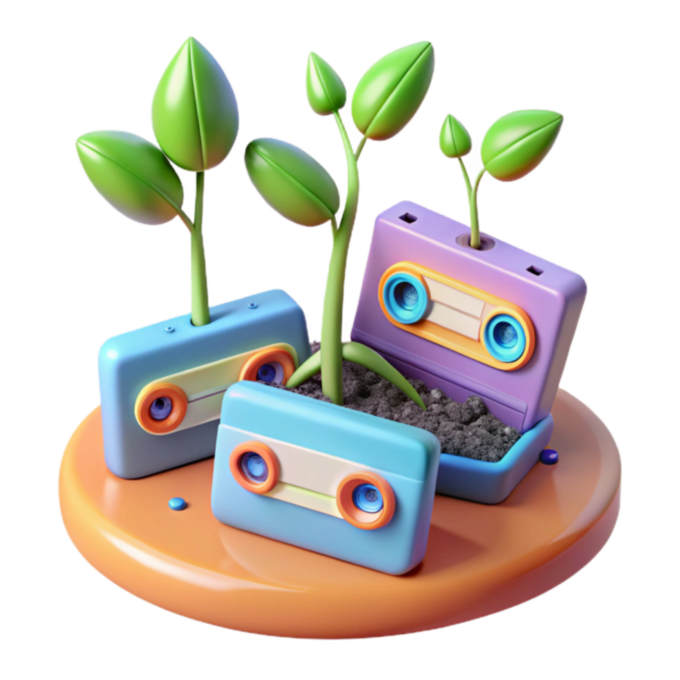 impressive traditional Retro Cassette Tapes Sprouting Plants A Sustainable Future genuine png