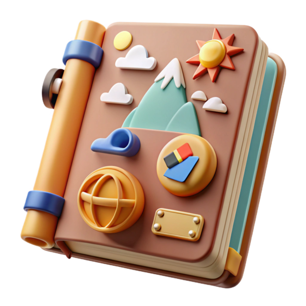 magnificent rustic Adventure Journal Explore Mountains, Sun, and Globe 4K png