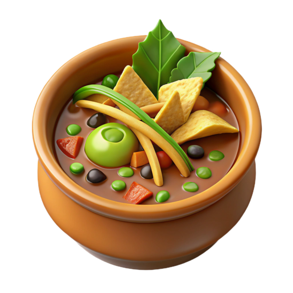 vibrant artistic Hearty Vegetable Soup with Tortilla Chips authentic png