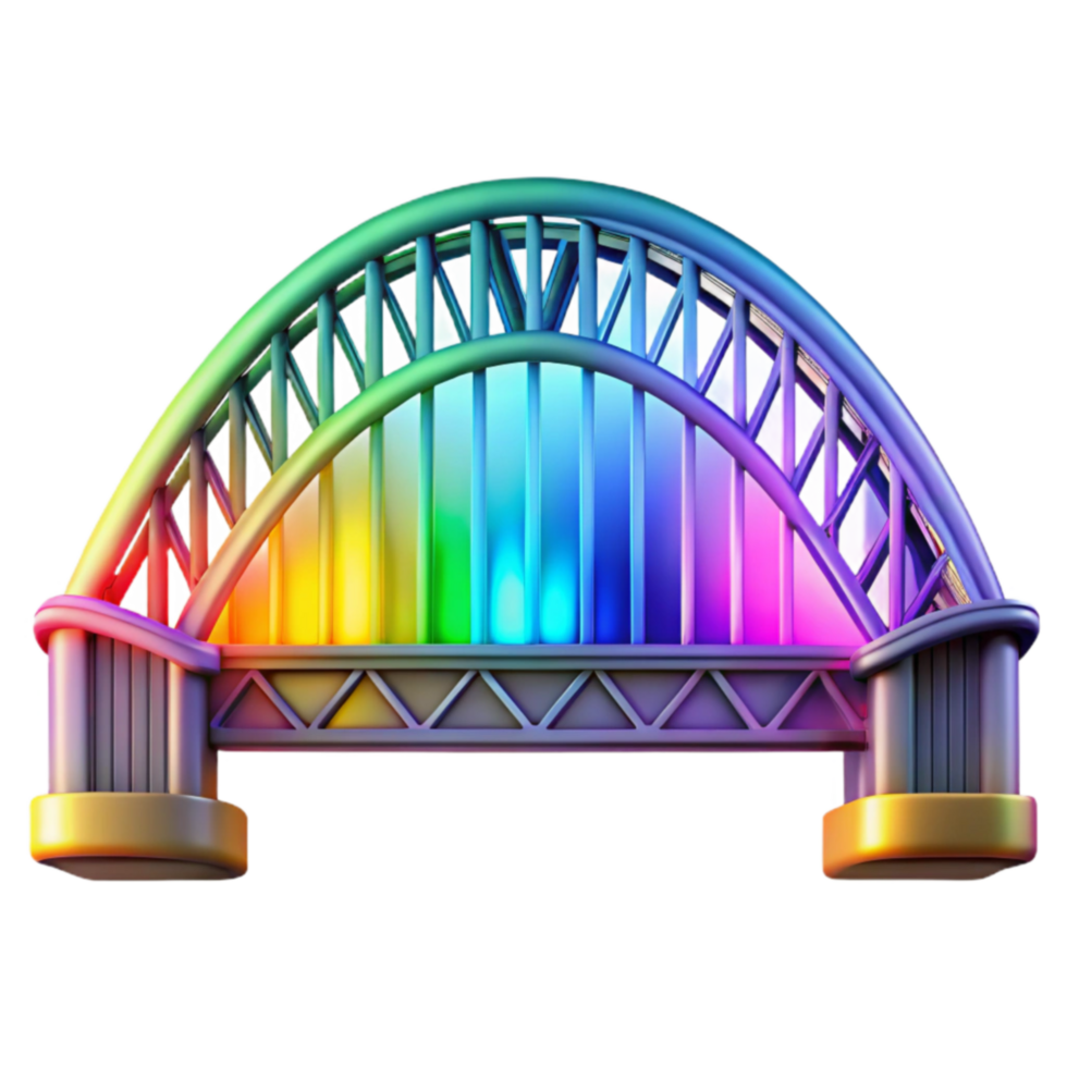 Rainbow Arch Bridge 3D Model, Colorful Lights, Night Scene png