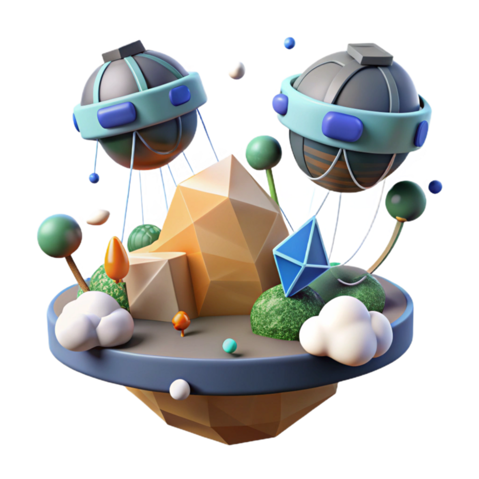 serene vintage Abstract 3D Render Floating Island with Geometric Shapes premium png
