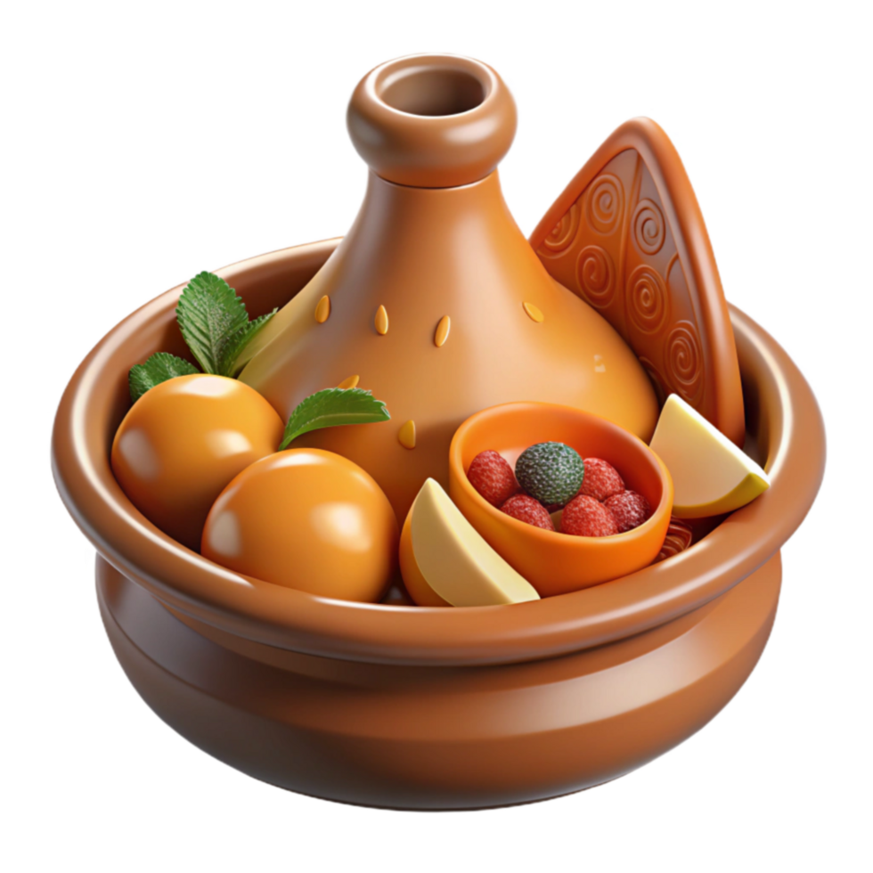stunning abstract Clay Pot with Fruits and Berries A 3D Render authentic png