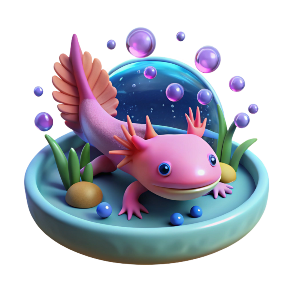 vibrant minimalist Adorable Axolotl in Underwater Habitat 4K png