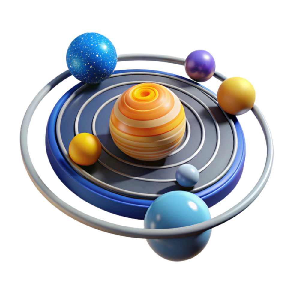 wonderful vintage Colorful Planetary System 3D Render of Orbits and Planets premium png