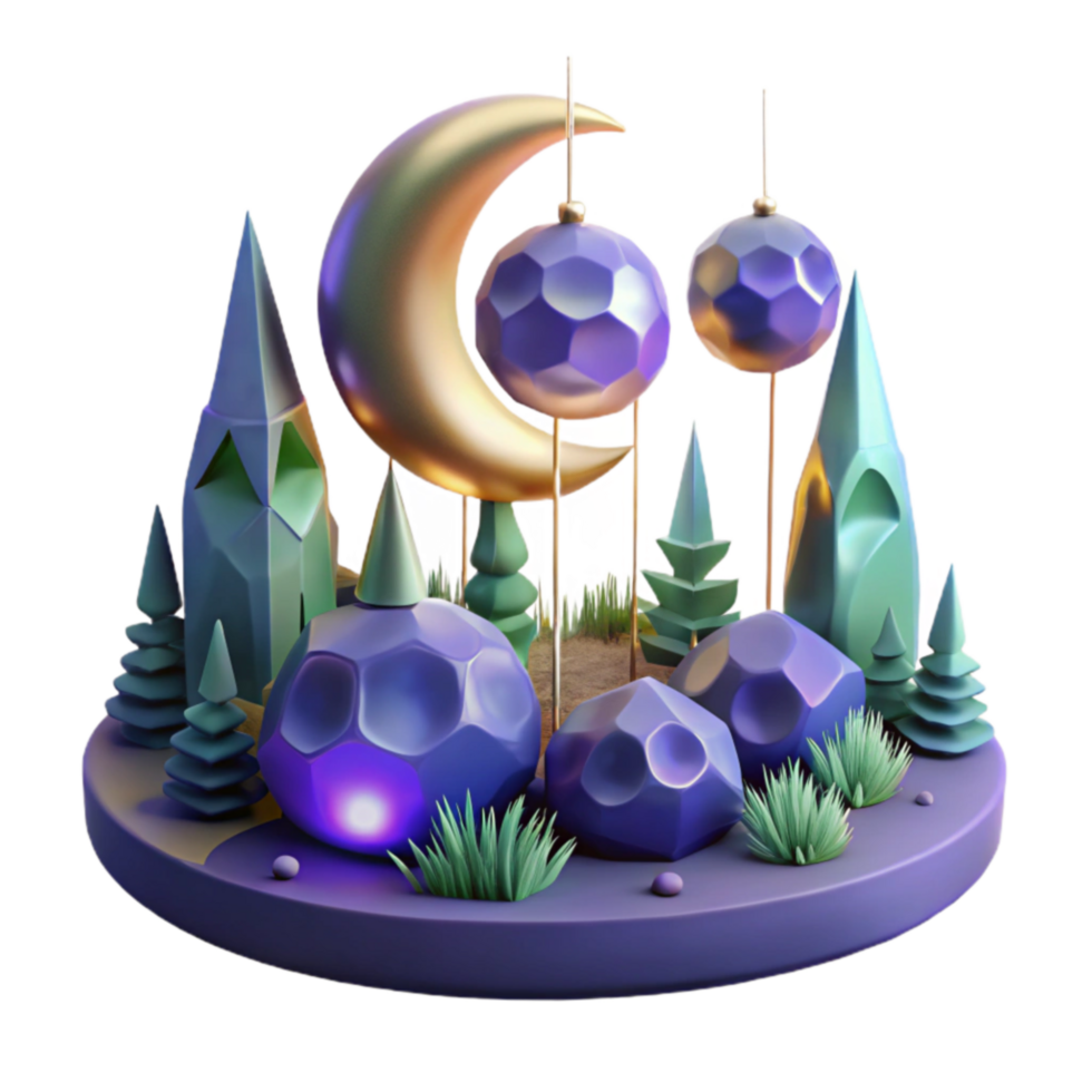 impressive traditional Crescent Moon Crystal Fantasy Landscape exclusive png