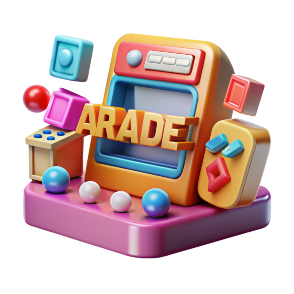 Retro Arcade Game Colorful 3D Render png