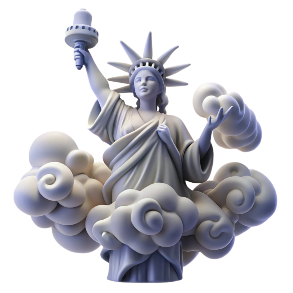 beautiful abstract Statue of Liberty in Clouds 3D Render 4K png