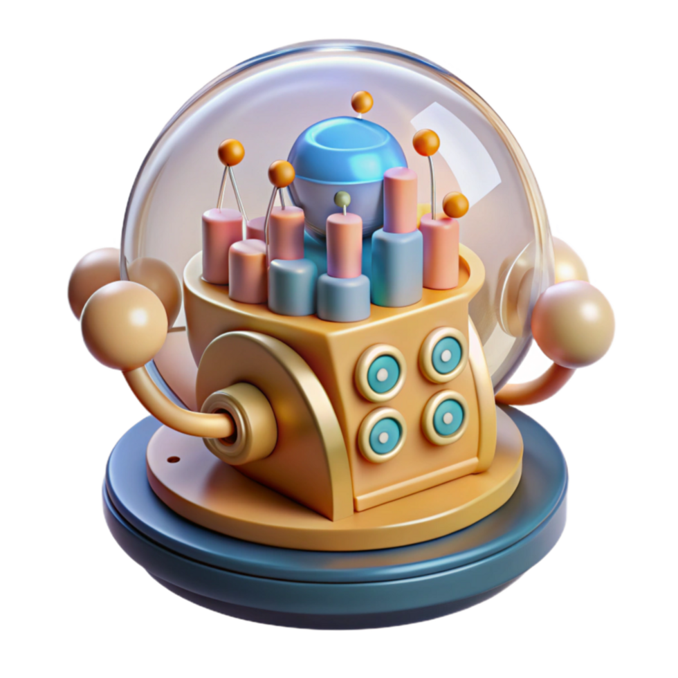 serene rustic 3D Render of Retro Futuristic Machine with Colorful Cylinders original png
