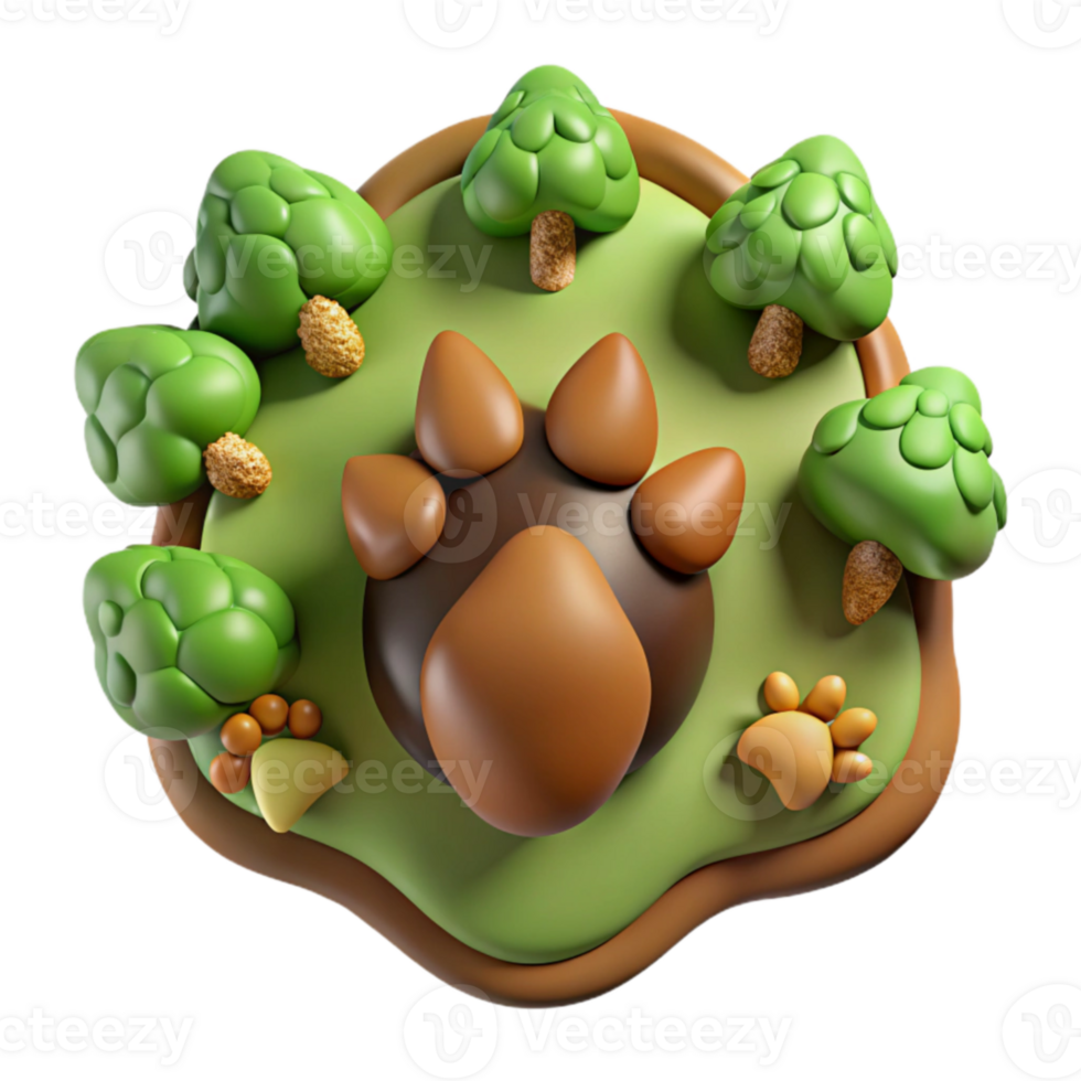 vibrant minimalist Paw Print in a Forest 3D Cartoon Illustration premium png