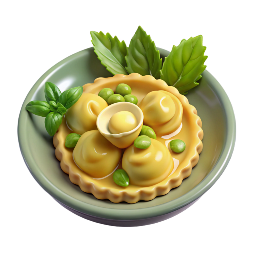 extraordinary rustic Savory Pastry with Cheese Ravioli and Peas 4K png