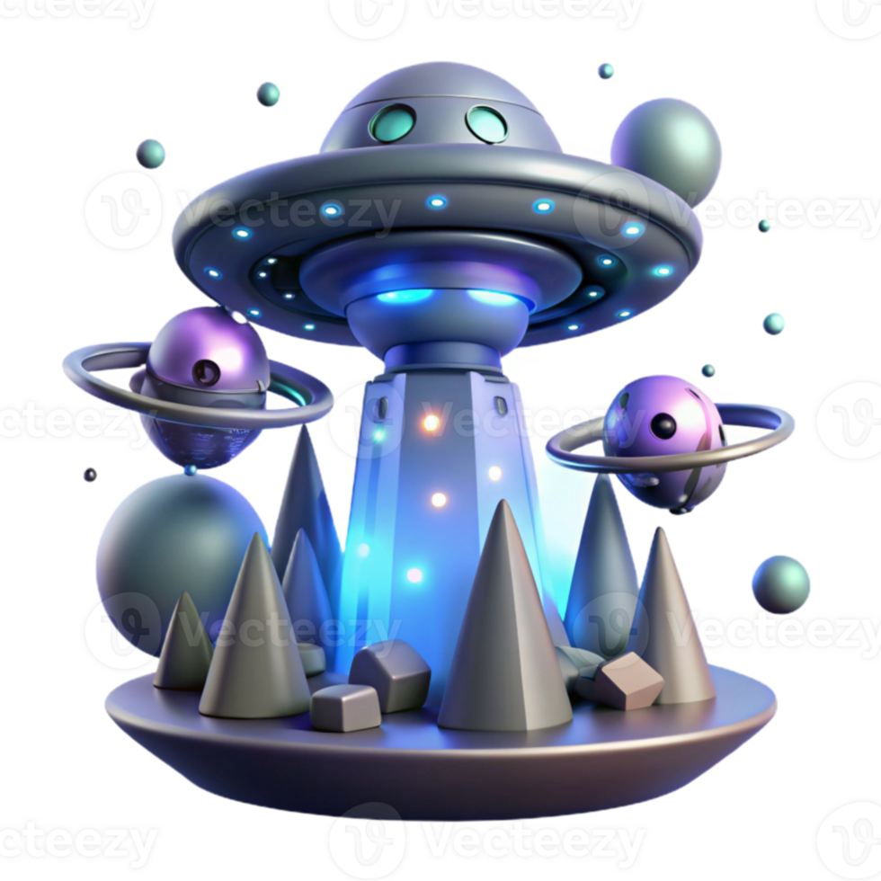 magnificent minimalist Luminous UFO Landing Spacecraft, Planets, and Alien Landscape 4K png