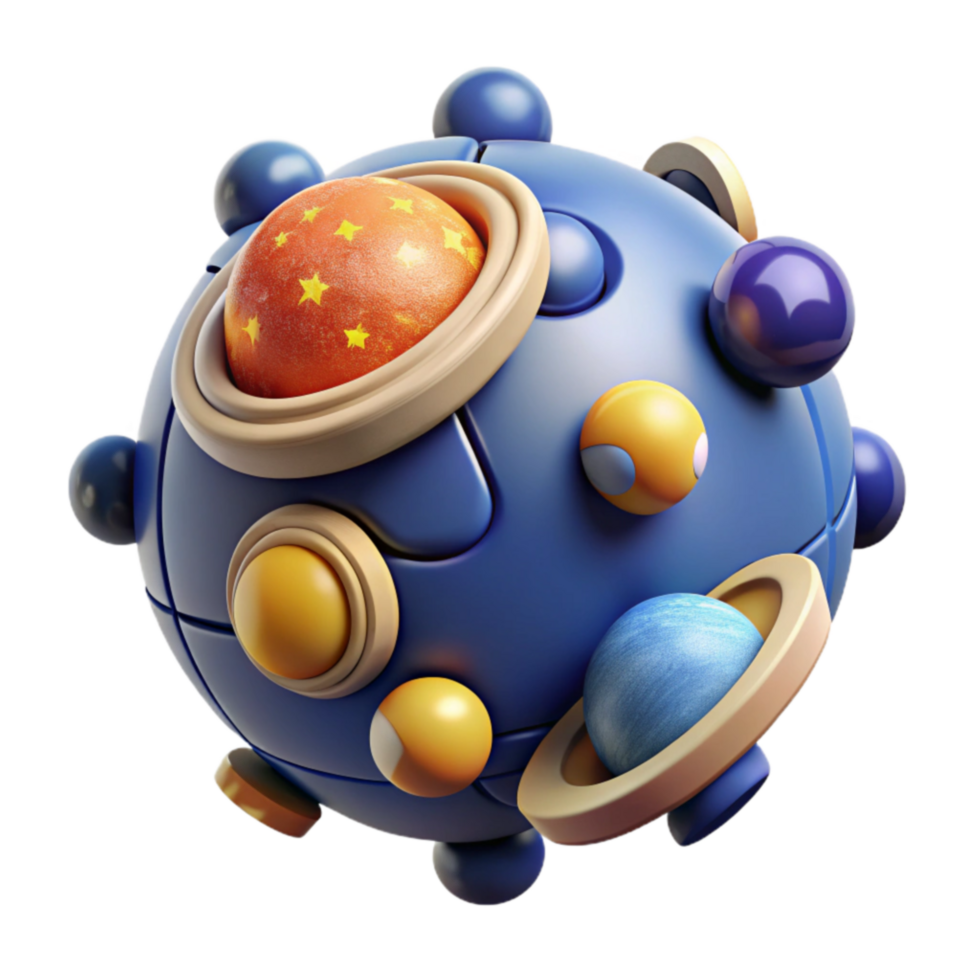 extraordinary rustic Abstract Planetary Puzzle 3D Render of a Colorful Cosmic Sphere high resolution png