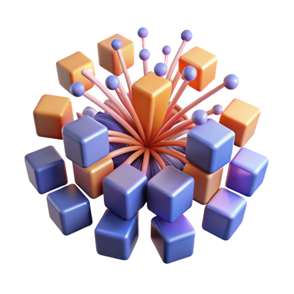 Abstract 3D Cube Network Interconnected Shapes png