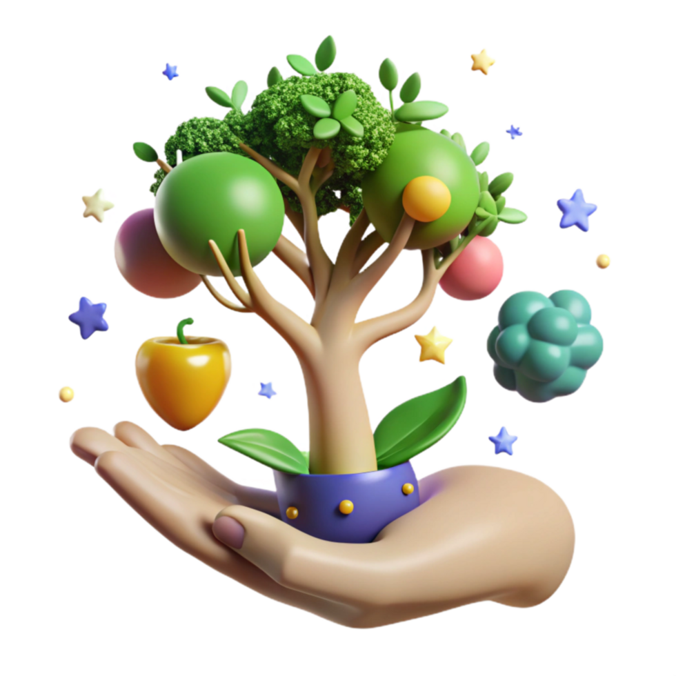 Nurturing Growth A Colorful 3D Tree in Hands png