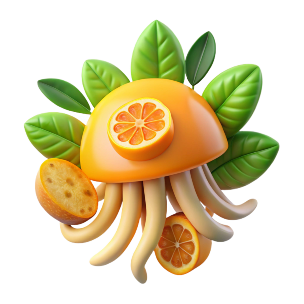 magnificent modern Citrus Jellyfish 3D Render of Orange Fruit professional png