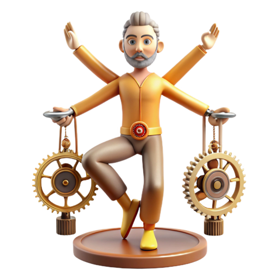 Multitasking Man Balancing Act with Gears png