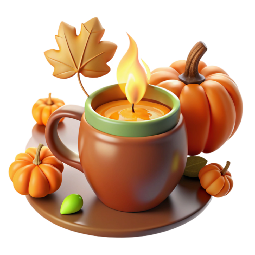 elegant modern Autumn Candle in Mug with Pumpkins high quality png