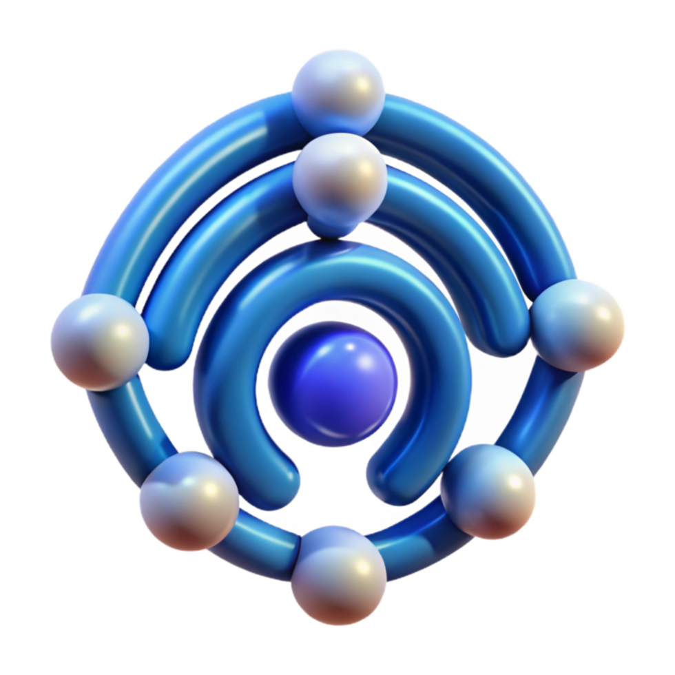 wonderful modern Abstract 3D Circular Atomic Structure Blue and White Spheres high resolution png