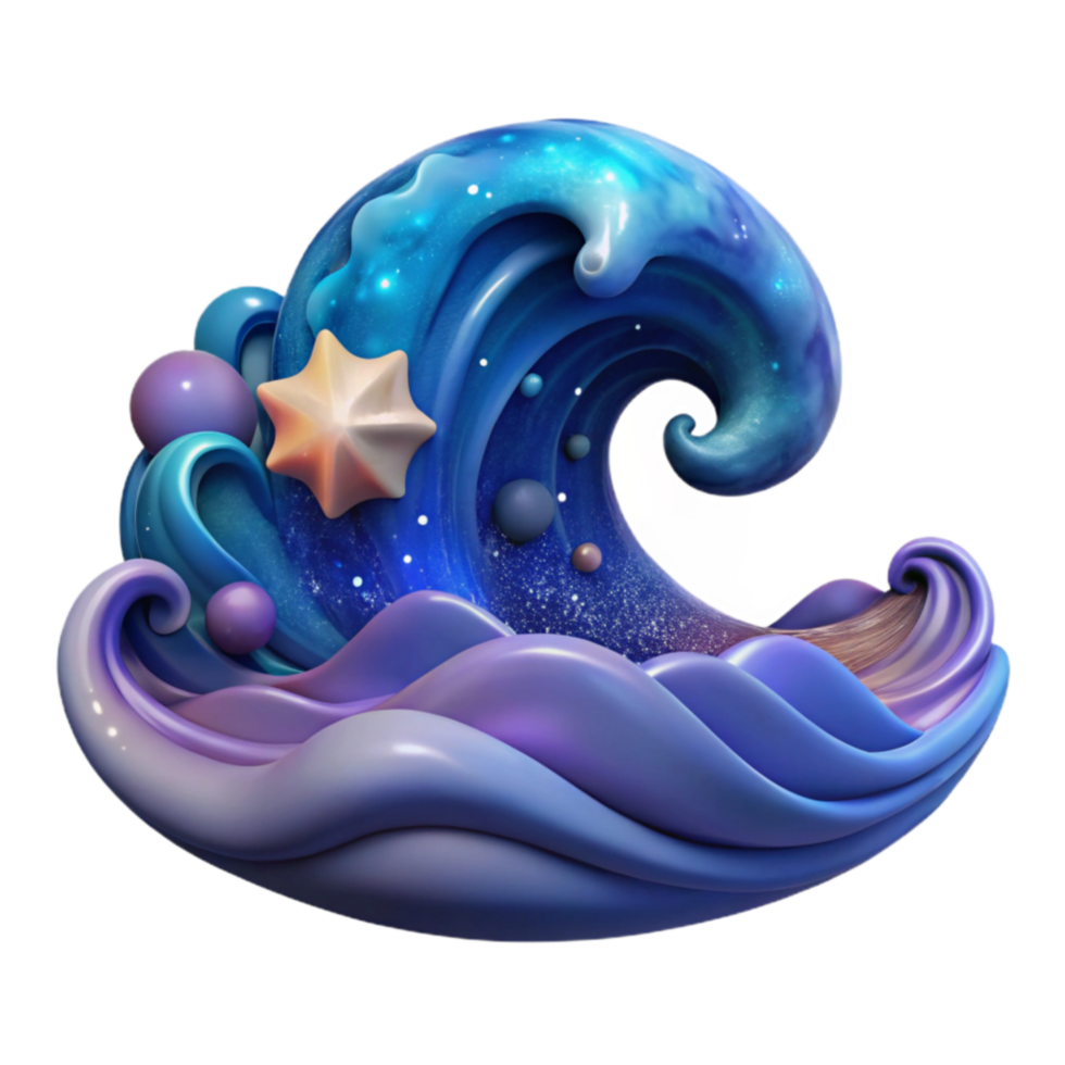 dramatic artistic Cosmic Ocean Wave 3D Render of Fantasy Seascape authentic png