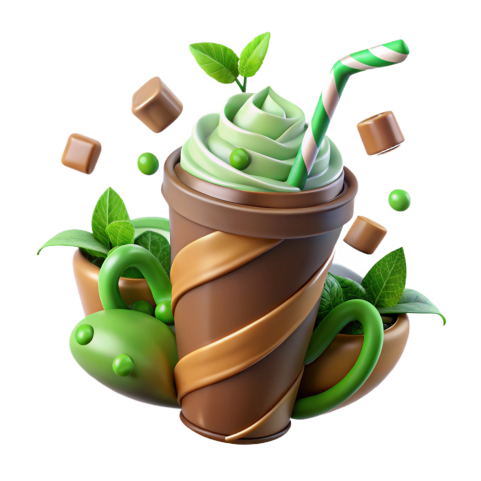 Refreshing Matcha Swirl Drink with Caramel png