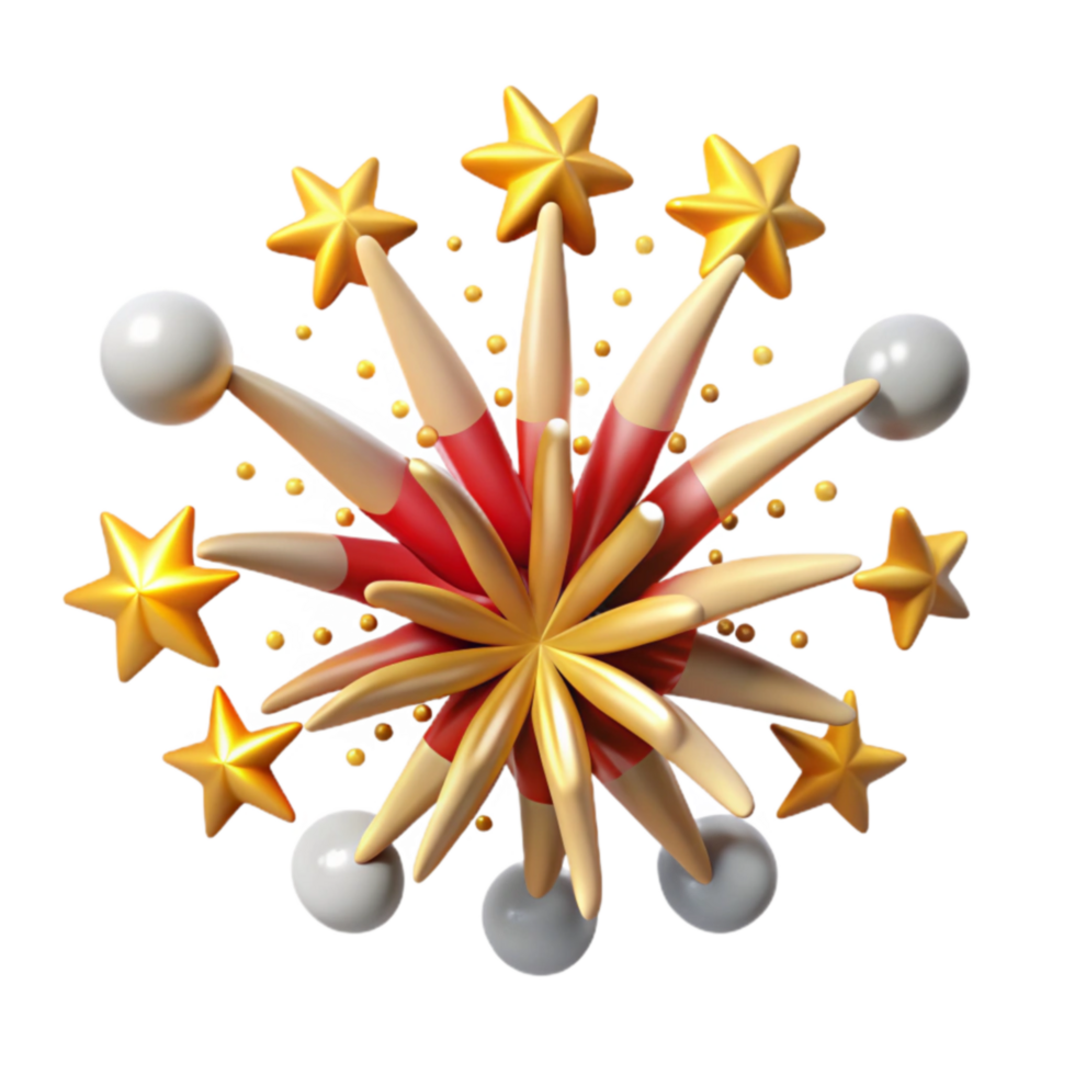 extraordinary rustic Celebration Burst Festive 3D Design with Stars and Pearls detailed png