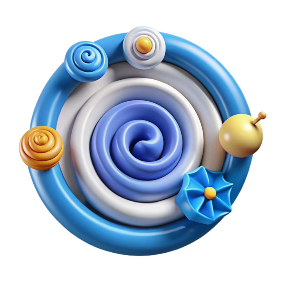 Abstract 3D Spiral Art Blue, White, and Yellow Swirls png