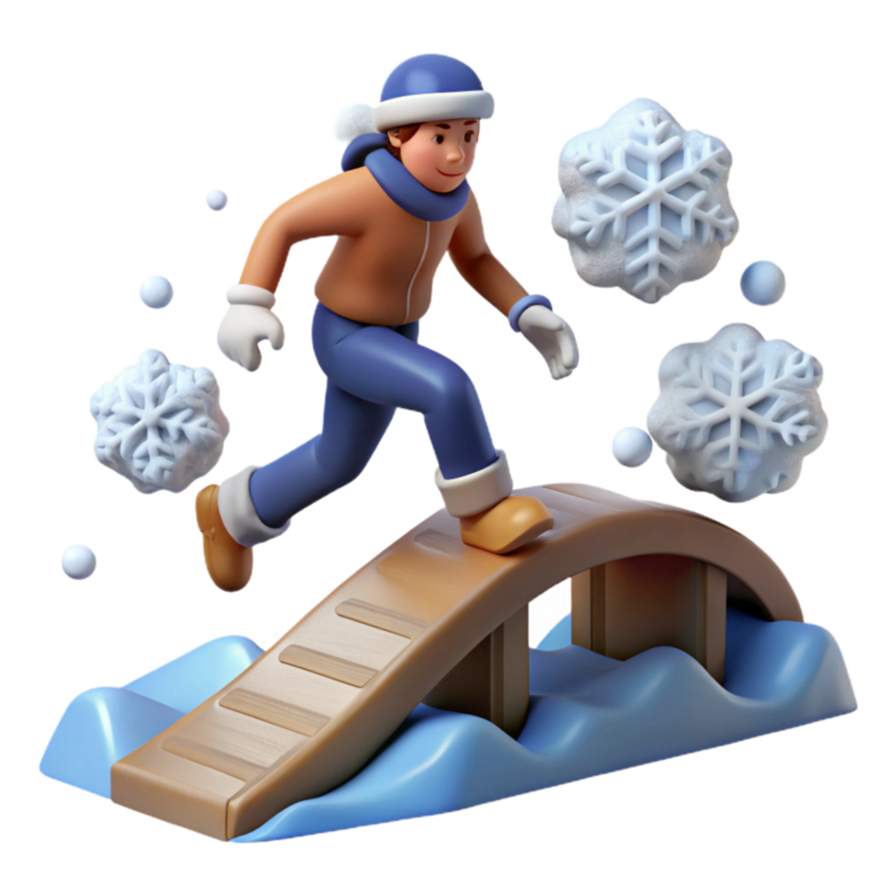 Winter Fun Kid Running Across Snow Bridge png